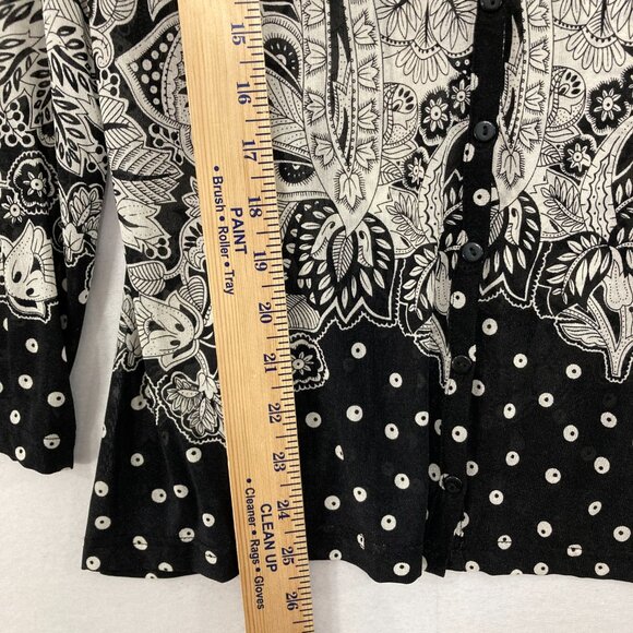 NWT Vintage RAFAEL Medium Black White Floral Polka Dot Knit Button Cardigan - Picture 7 of 11